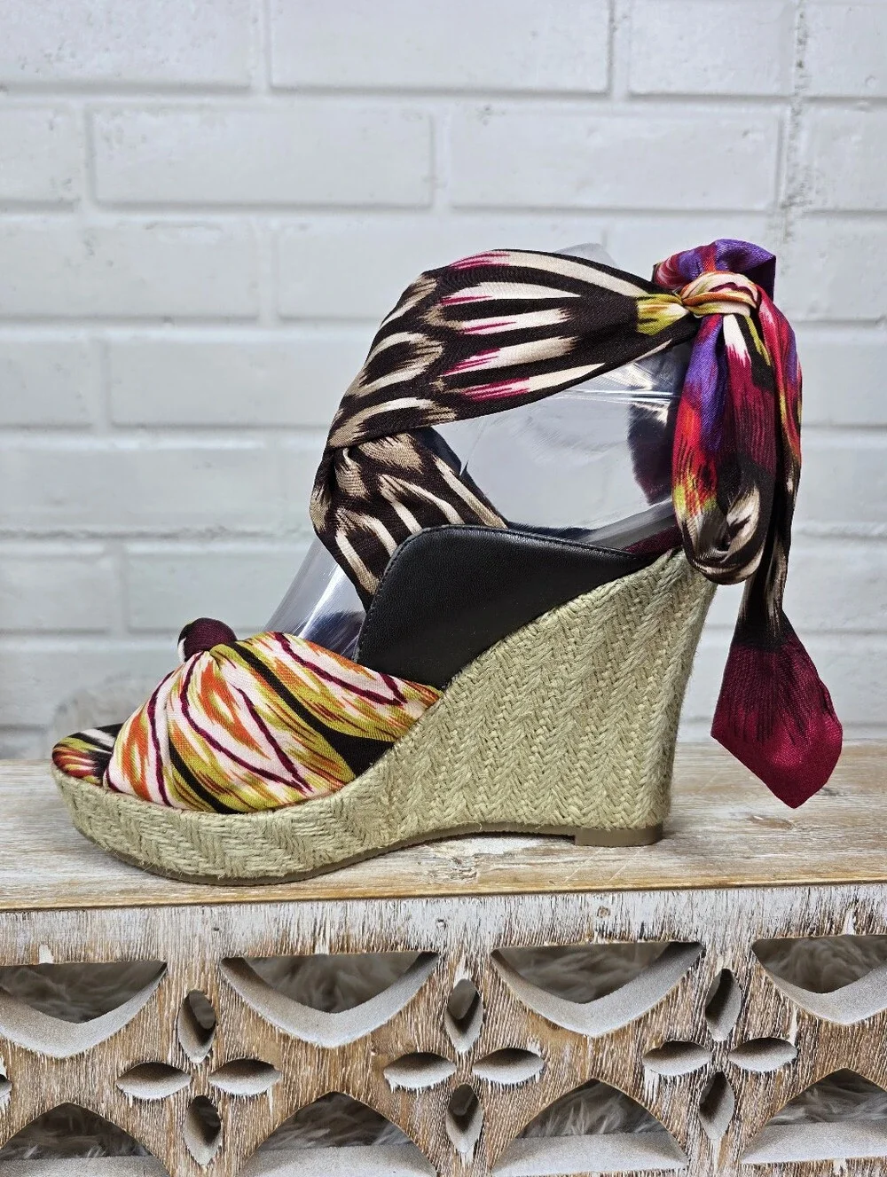 a.n.a Wedge Espadrille Sandals with Multicolor Scarf Strap Size 6.5
